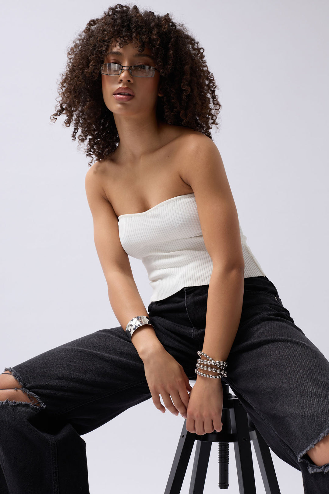 Strapless Textured Bustier - White