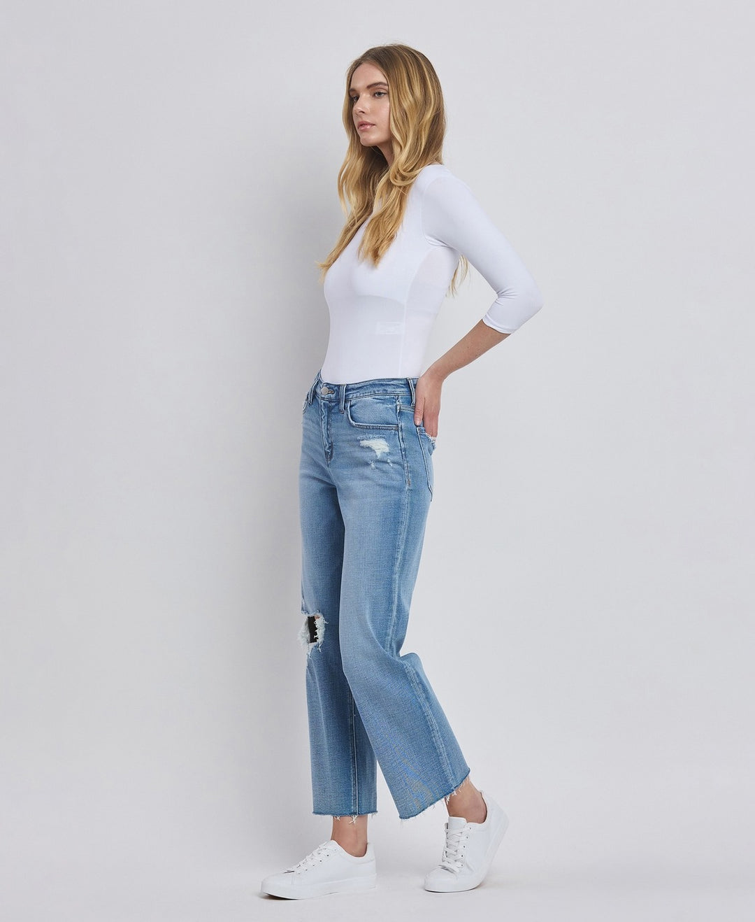 High Rise Crop Slim Wide Jeans - Satisfactory