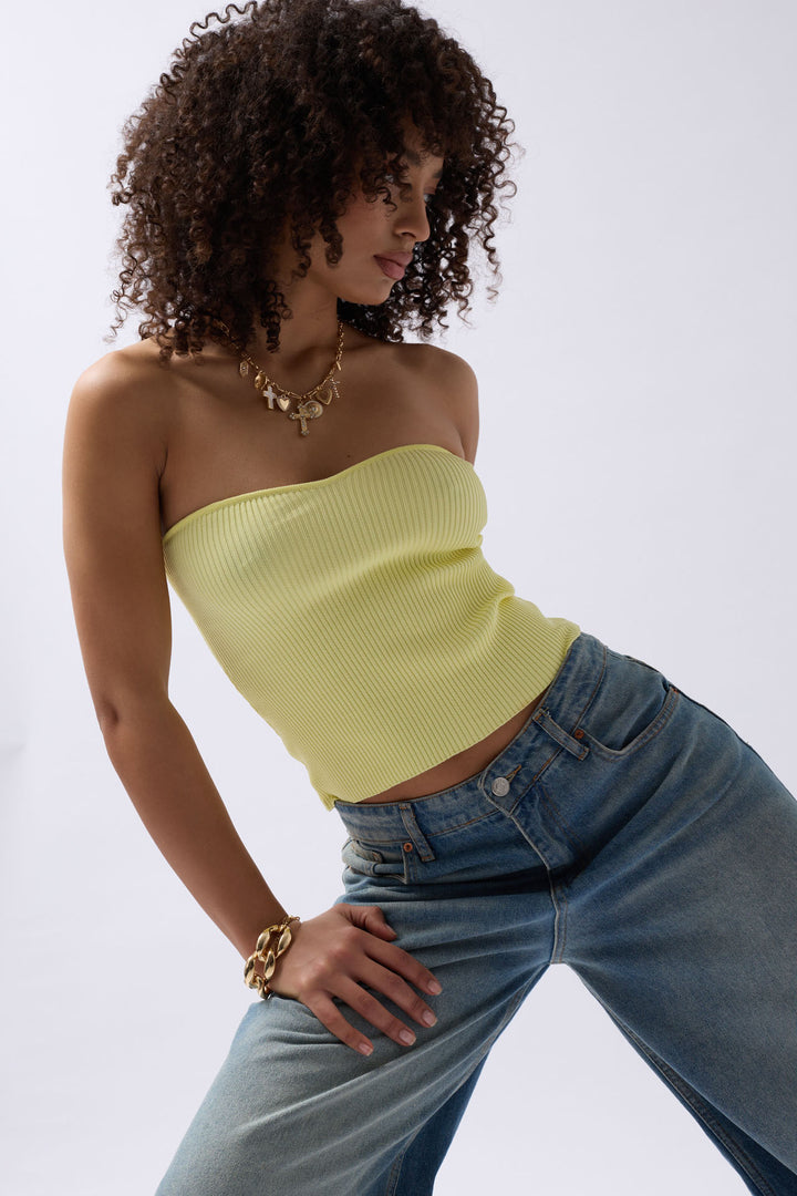 Strapless Textured Bustier - Yellow