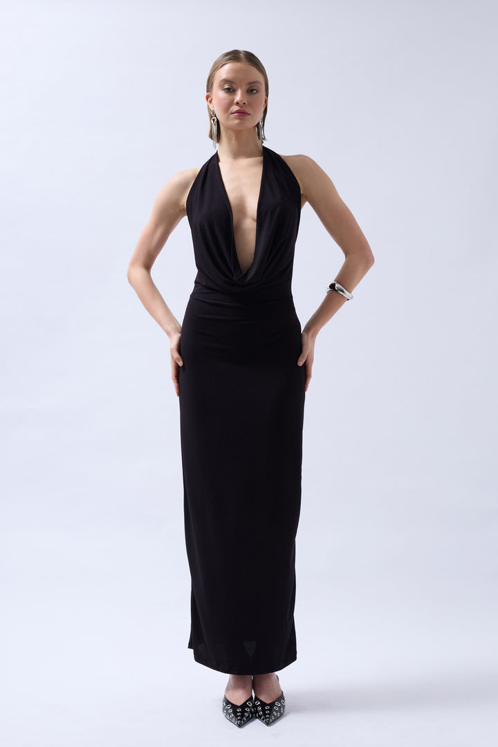Diana Shawl Neck Maxi Dress - Black