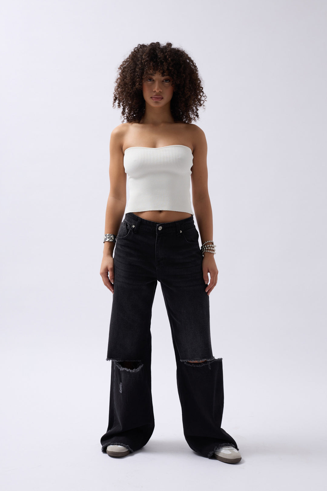 Strapless Textured Bustier - White