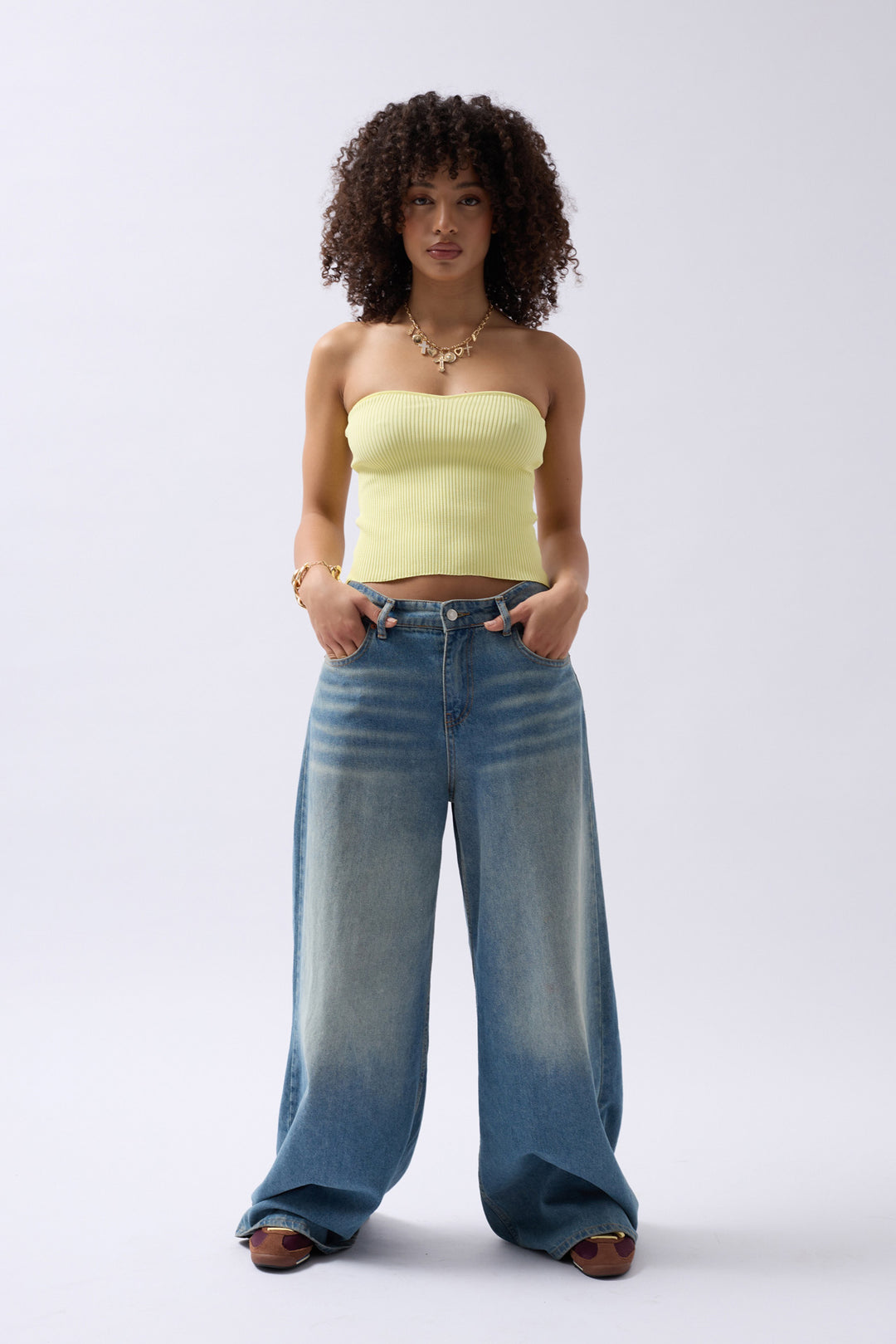 Strapless Textured Bustier - Yellow