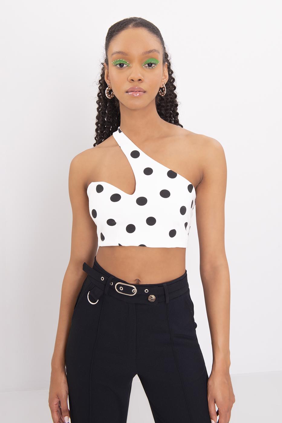 One Shouldered Polka Dot Top