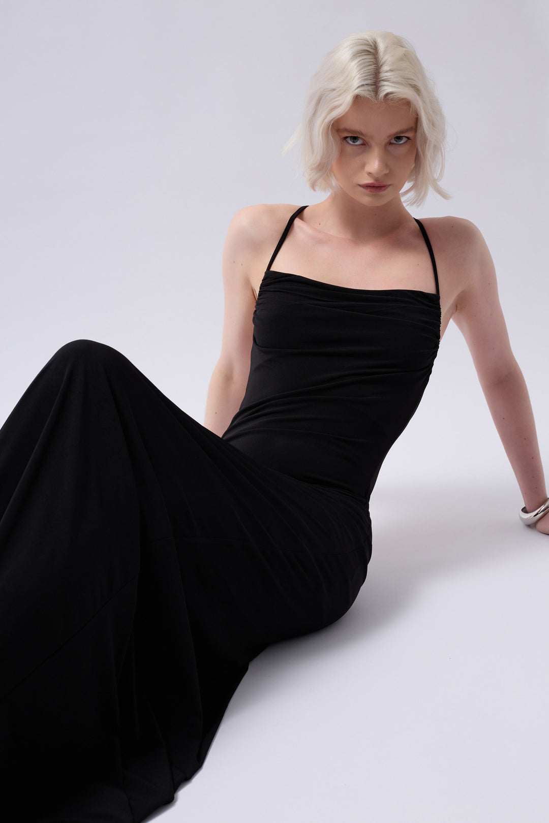Claudia Tie Up Detail Dangle Collar Maxi Dress - Black