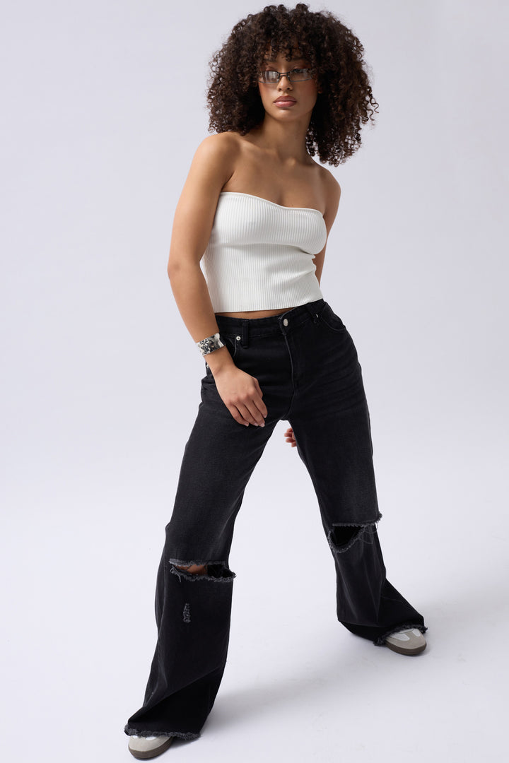Strapless Textured Bustier - White
