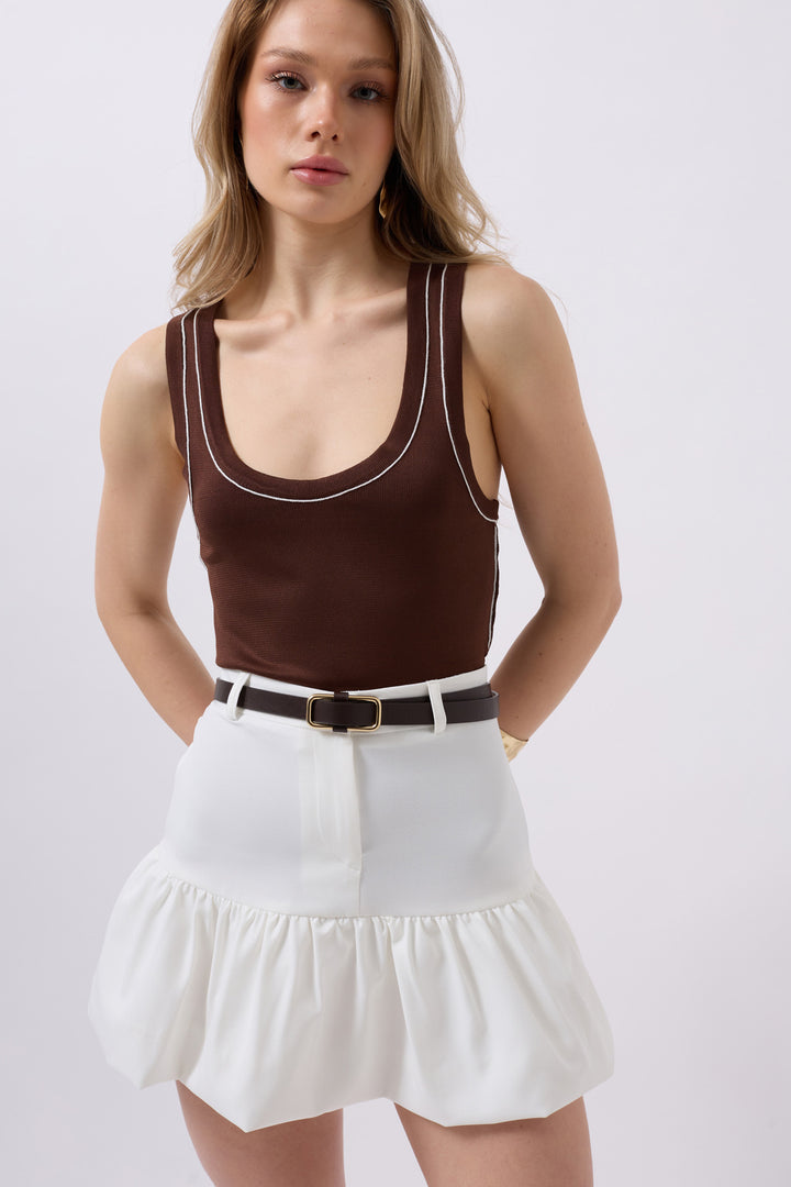 Ruffle Detail Mini Skirt - White