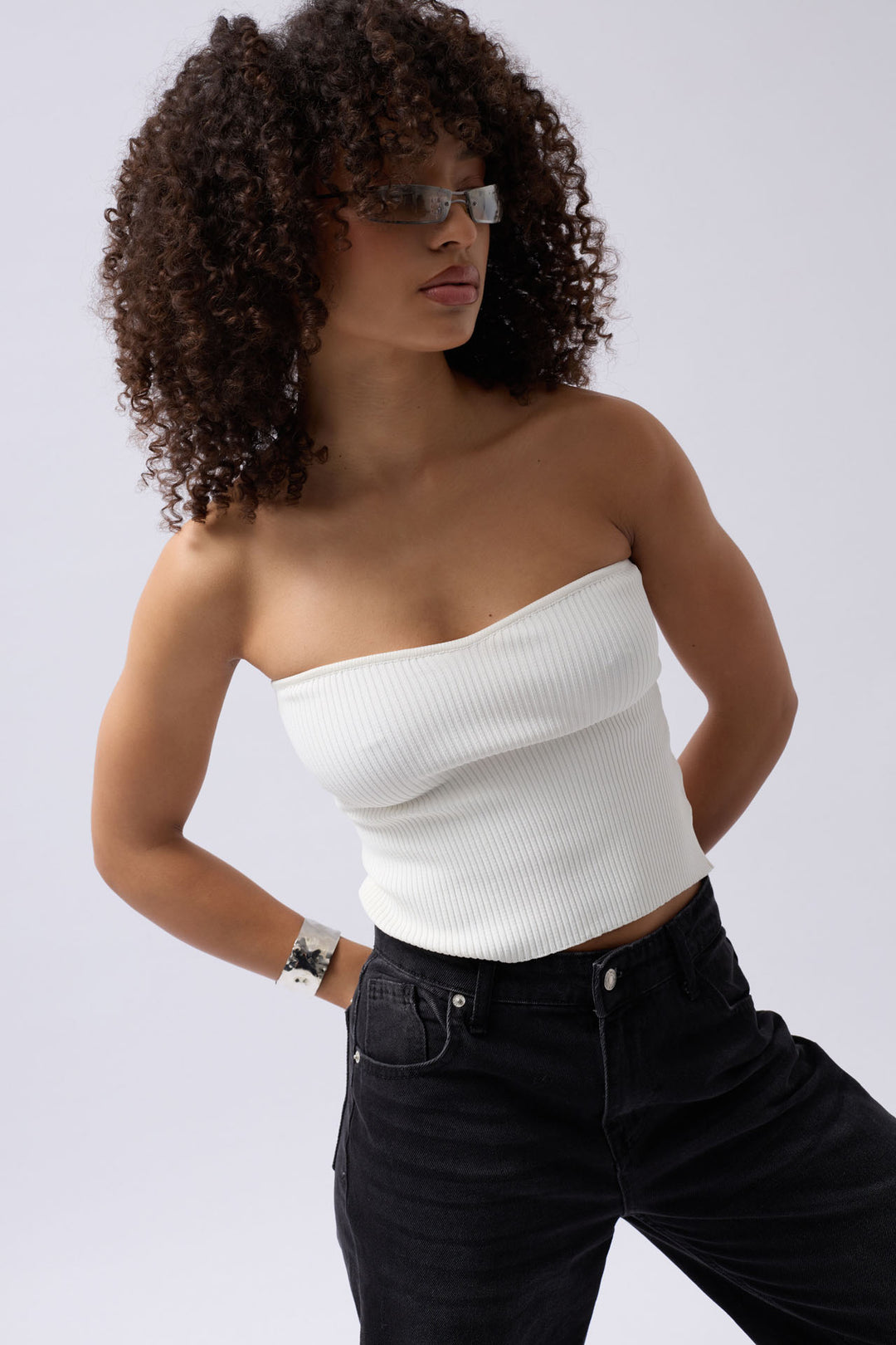 Strapless Textured Bustier - White