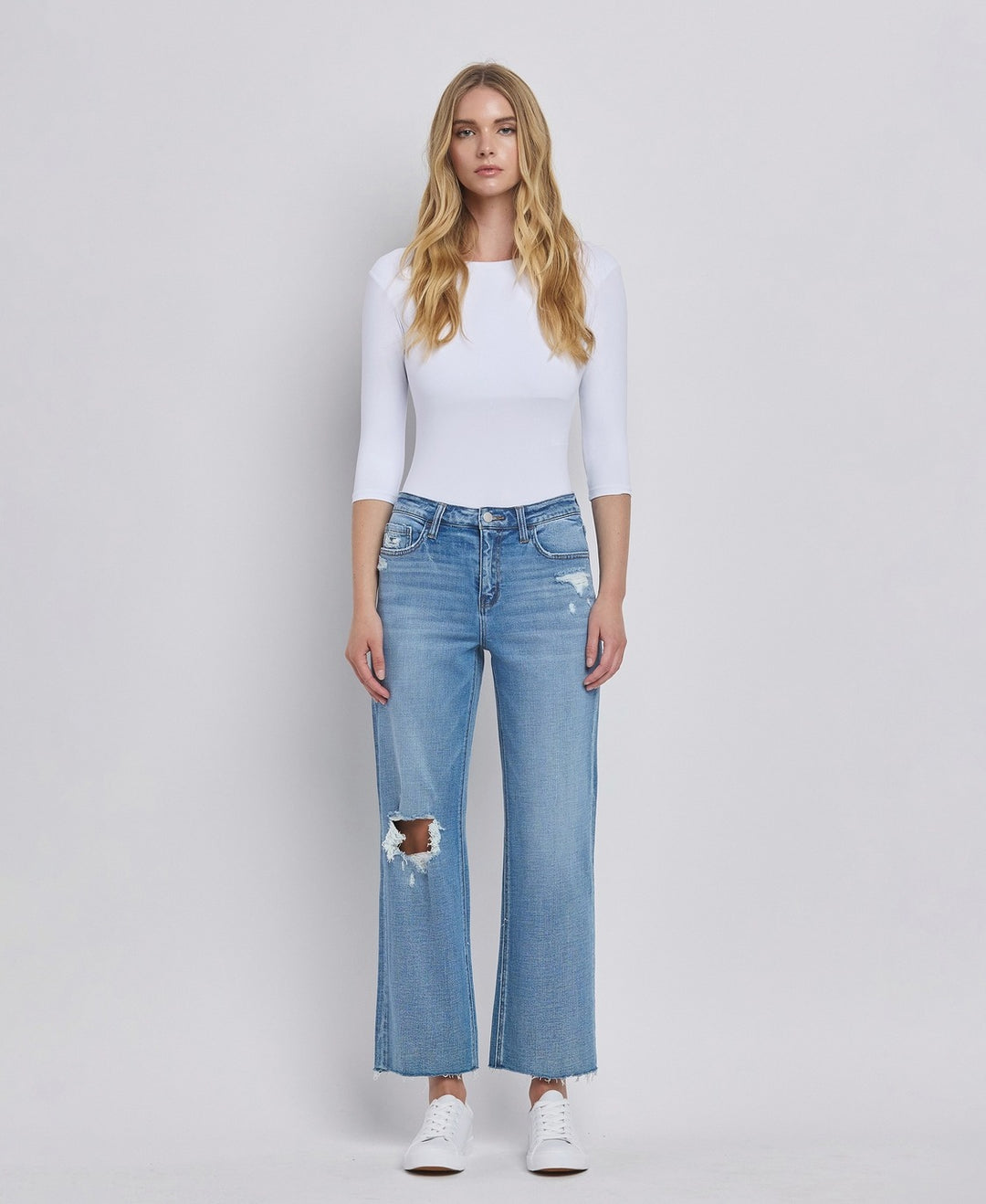 High Rise Crop Slim Wide Jeans - Satisfactory