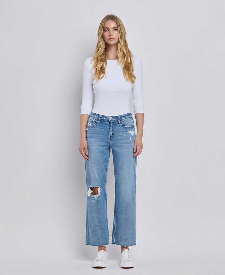 High Rise Crop Slim Wide Jeans - Satisfactory
