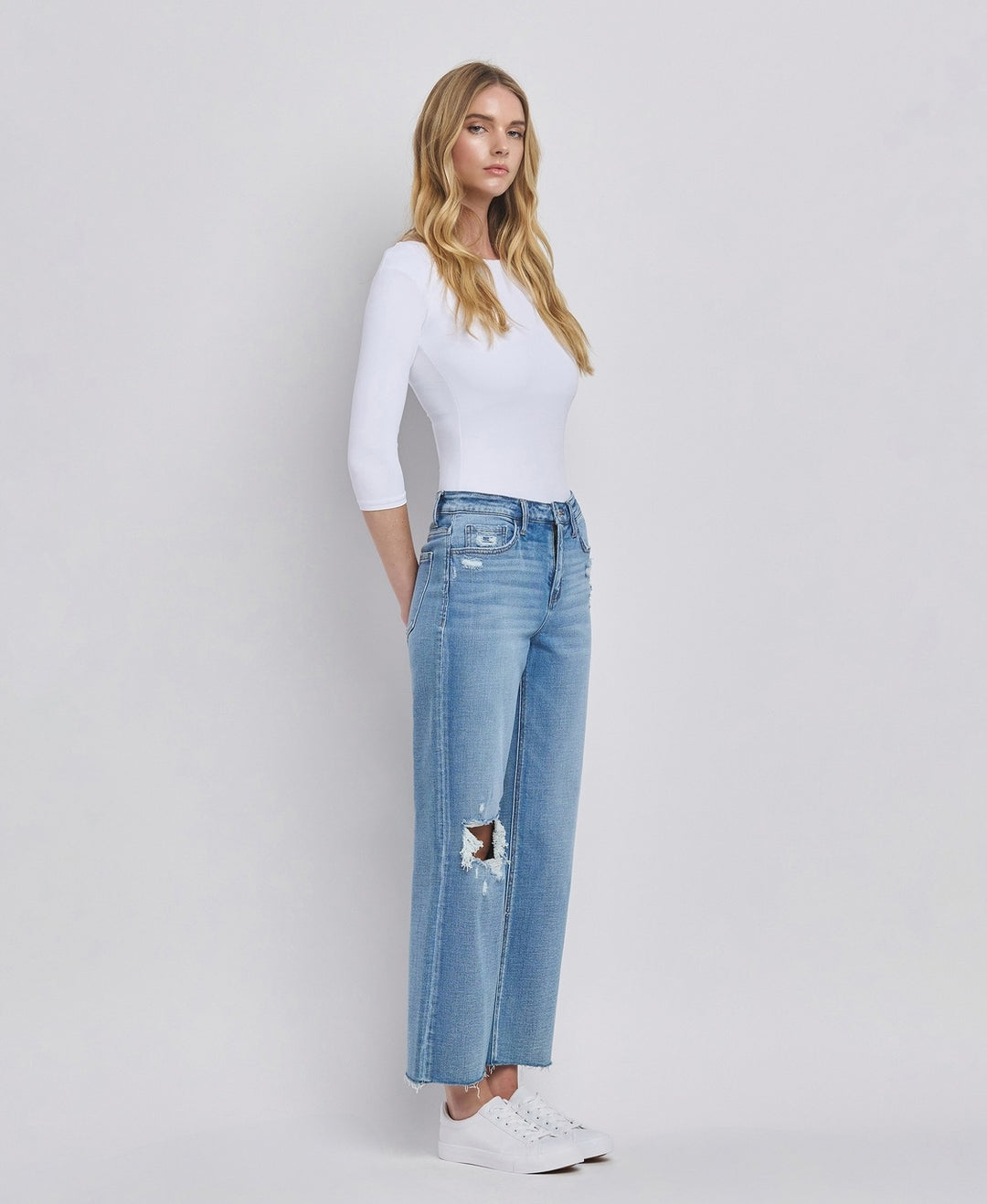 High Rise Crop Slim Wide Jeans - Satisfactory