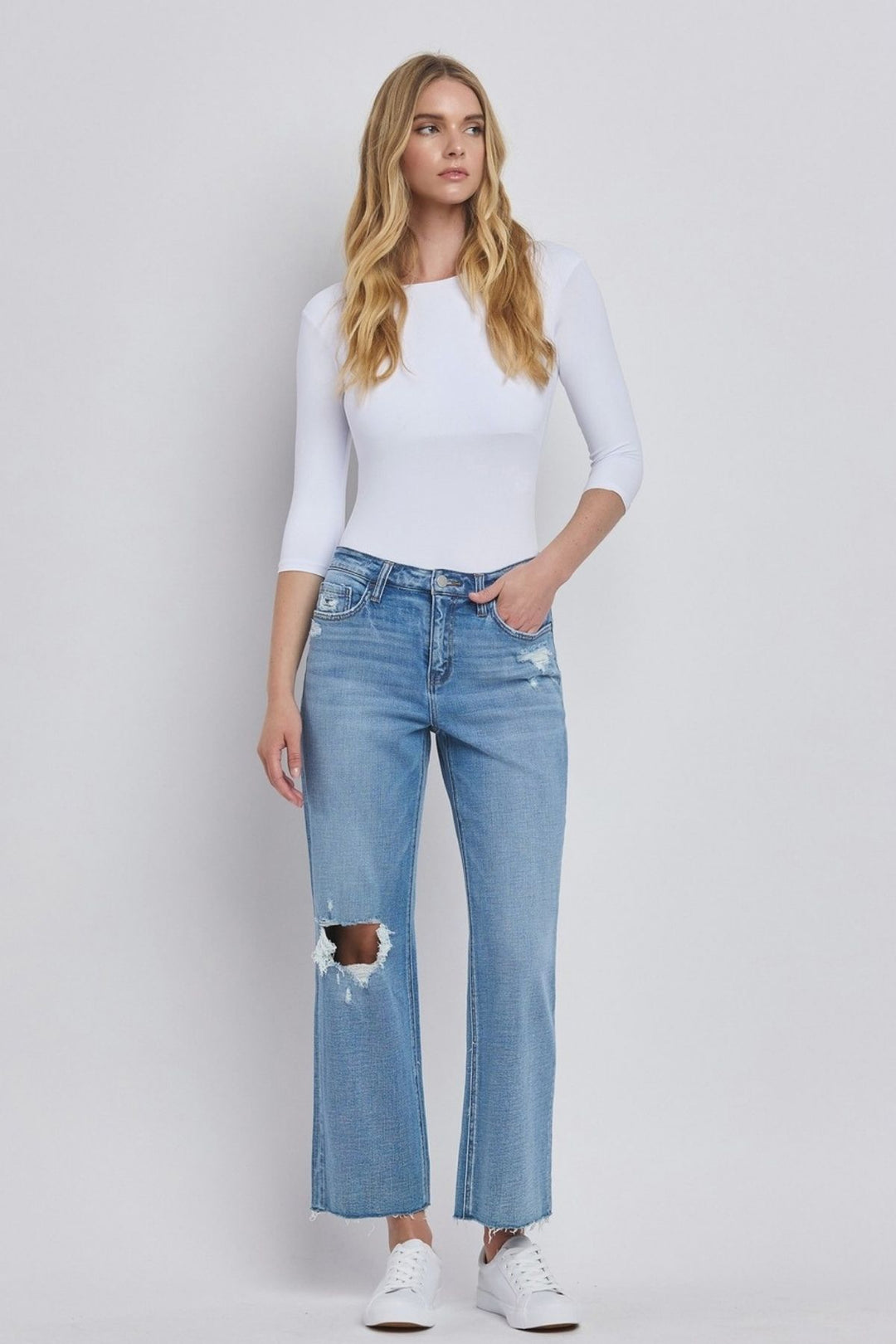 High Rise Crop Slim Wide Jeans - Satisfactory