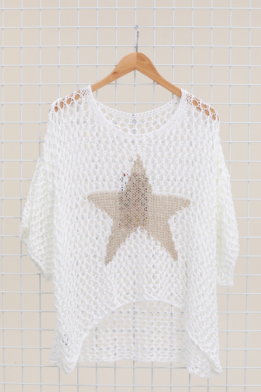 White cotton open-work sweater featuring star pattern and relaxed fit – made in Italy