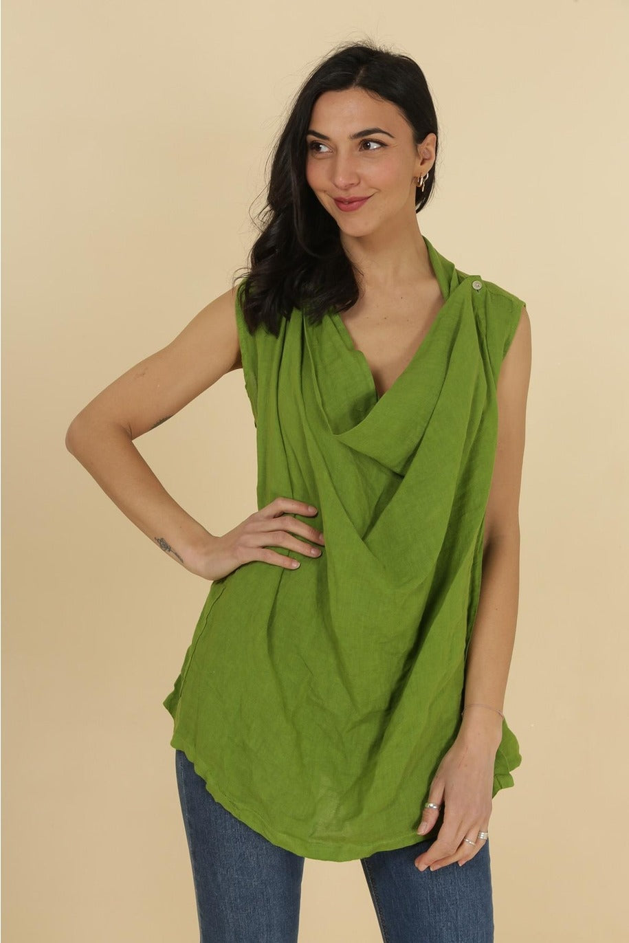 Cowl Neck Linen Top – Minimal & Breezy Look