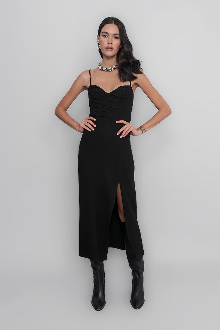 Cross Strapped Long Black Dress
