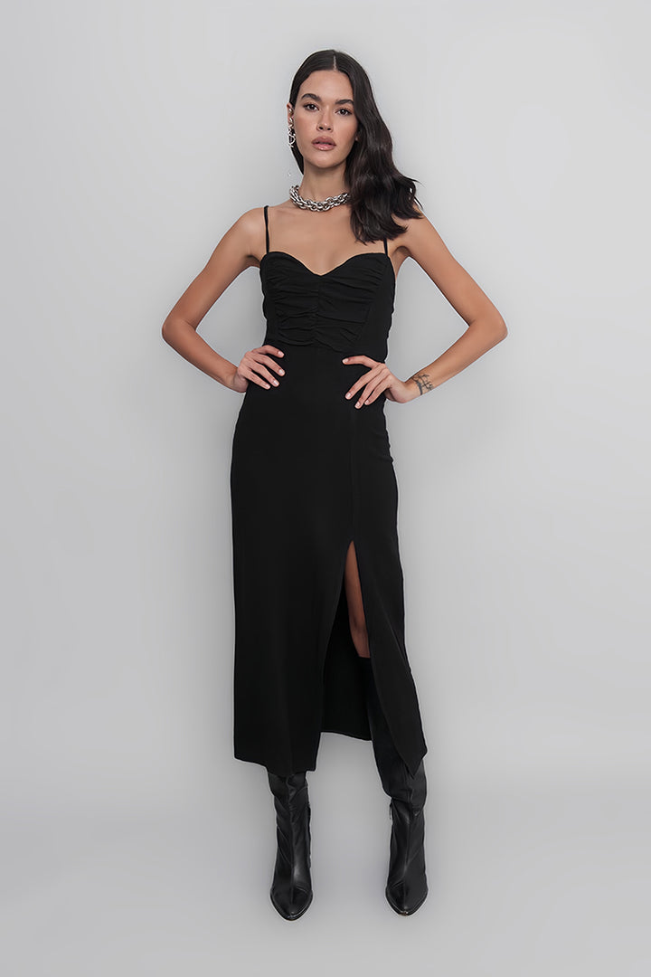 Cross Strapped Long Black Dress