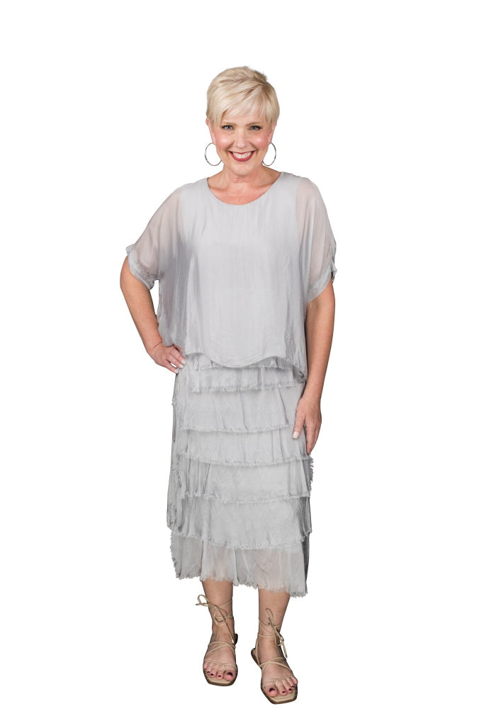 Gail Tiered Silk Ruffle Dress - Pearl - Tees By Tina