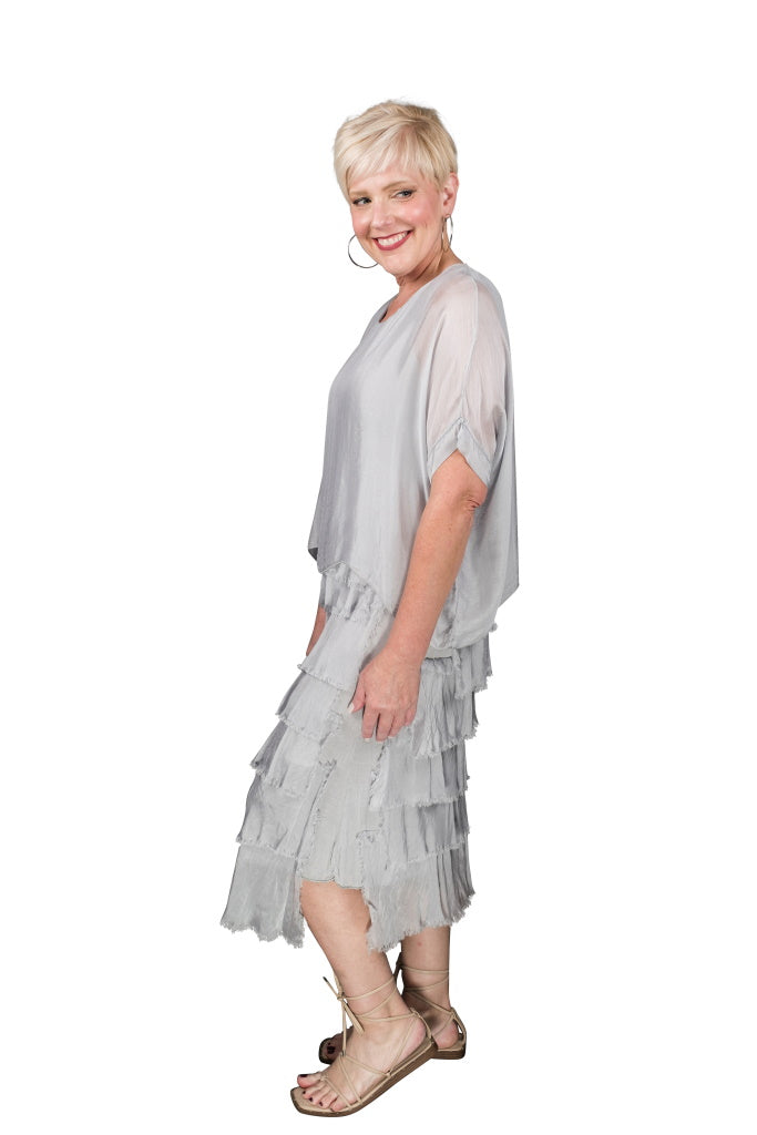Gail Tiered Silk Ruffle Dress - Pearl - Tees By Tina
