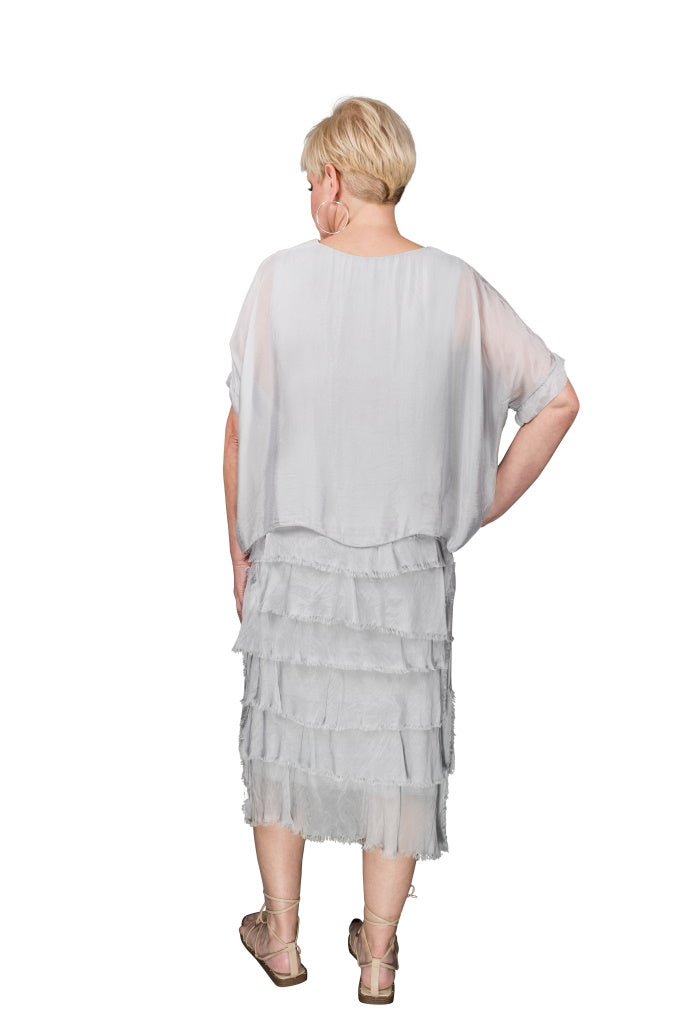 Gail Tiered Silk Ruffle Dress - Pearl - Tees By Tina