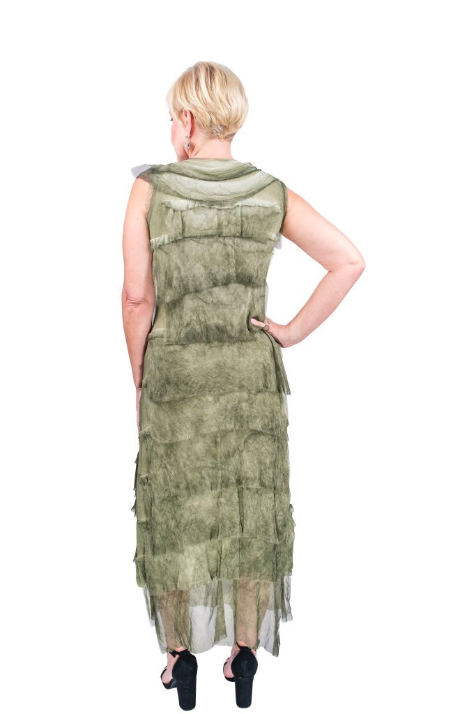 Aleena Silk Maxi Ruffle Dress - Army - Tees By Tina