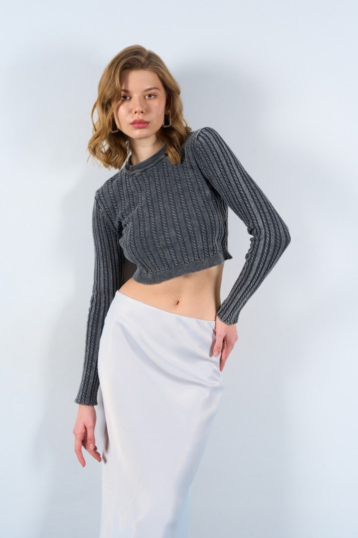 Heris Grey Crop Knit Sweater