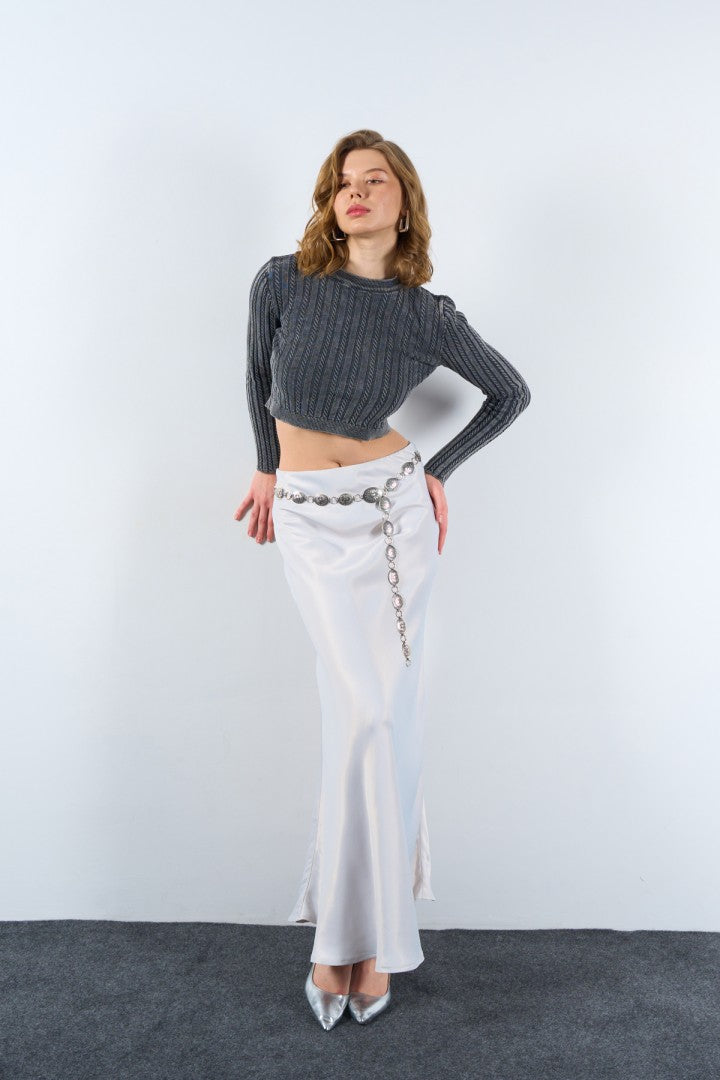 Heris Grey Crop Knit Sweater