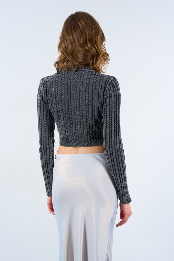 Heris Grey Crop Knit Sweater