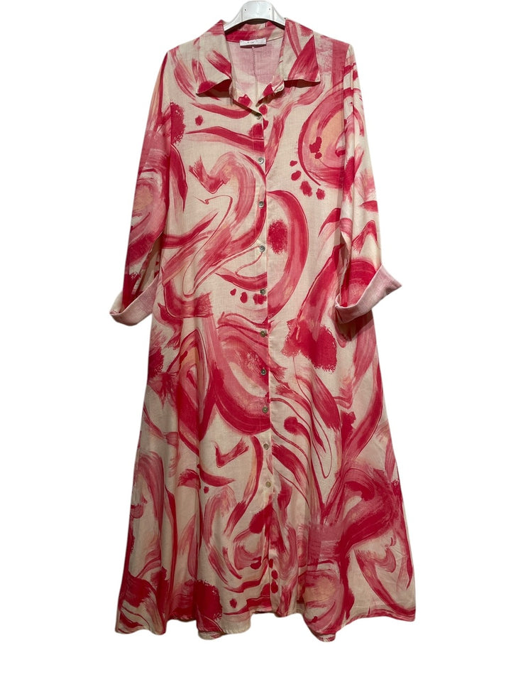Effortless summer outfit featuring natural linen long dress paired with sandals – breezy elegance