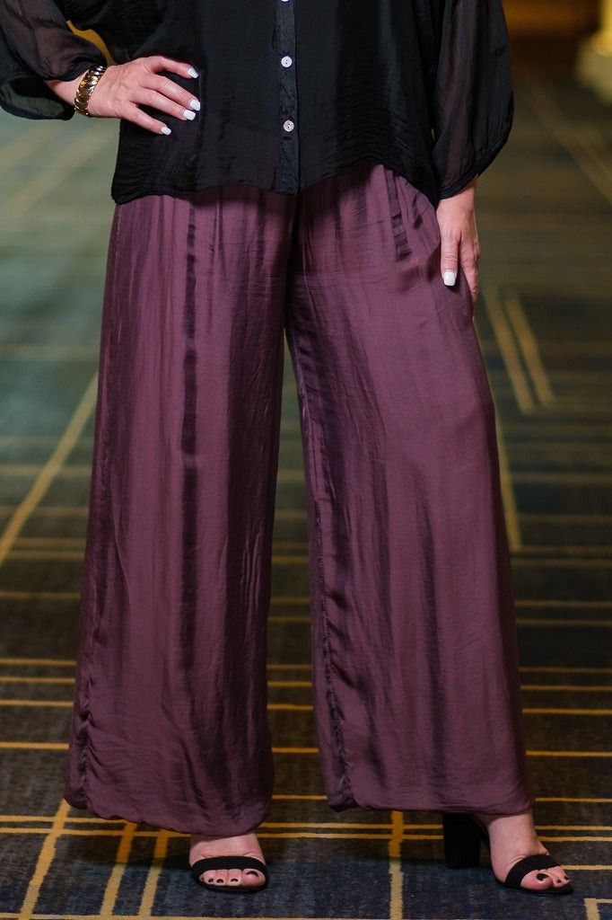 Mercedes Foldover Waist Silk Pant - Purple - Tees By Tina