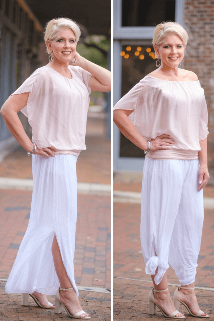 Eva Silk Side Slit Pant - White - Tees By Tina