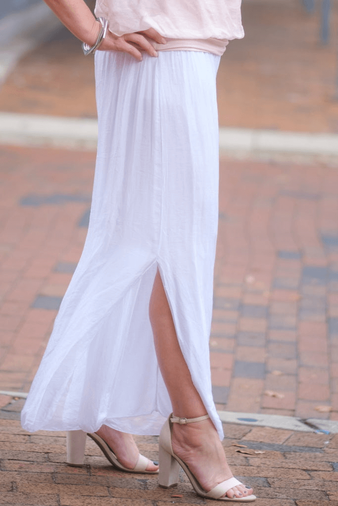 Eva Silk Side Slit Pant - White - Tees By Tina