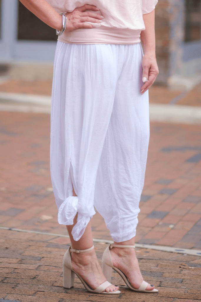 Eva Silk Side Slit Pant - White - Tees By Tina
