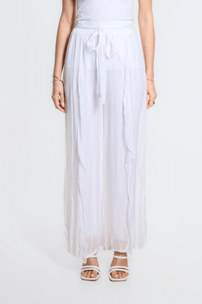 Kimberly Wrap Front Silk Pant - White - Tees By Tina