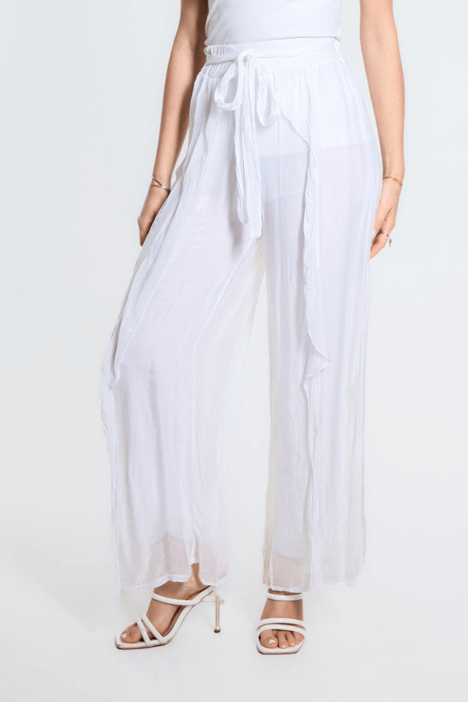 Kimberly Wrap Front Silk Pant - White - Tees By Tina