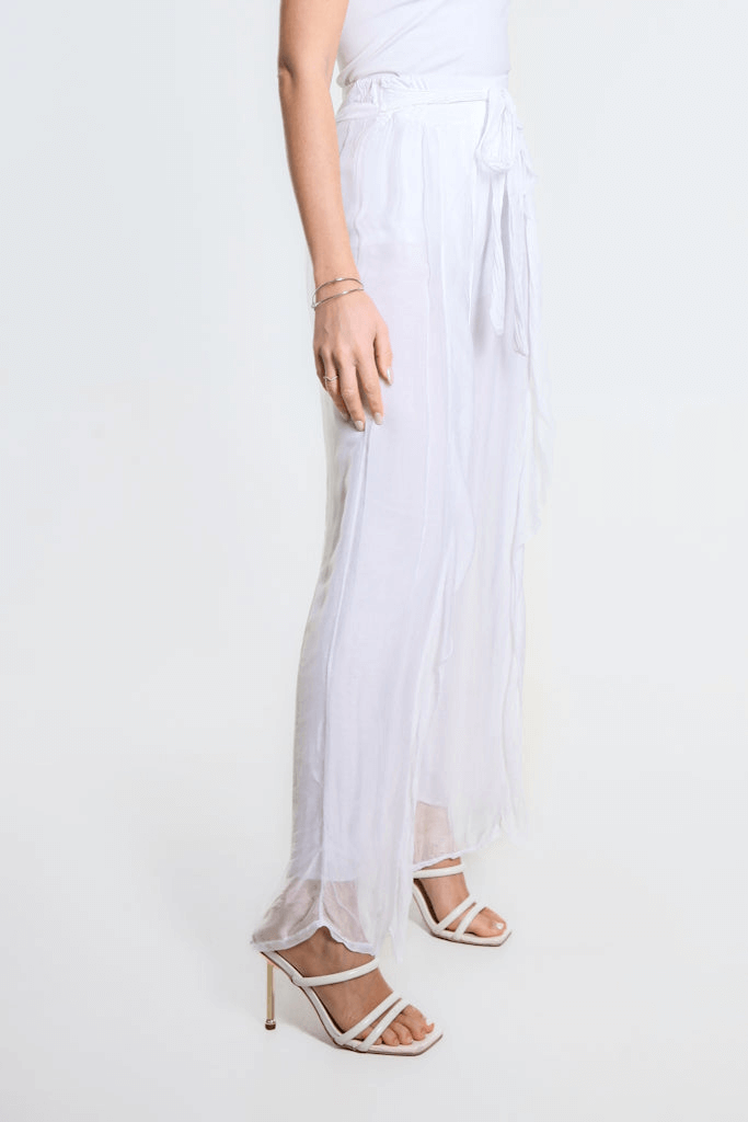Kimberly Wrap Front Silk Pant - White - Tees By Tina