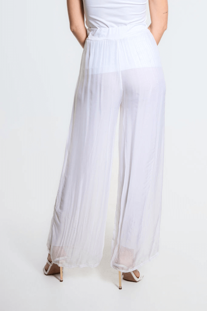 Kimberly Wrap Front Silk Pant - White - Tees By Tina