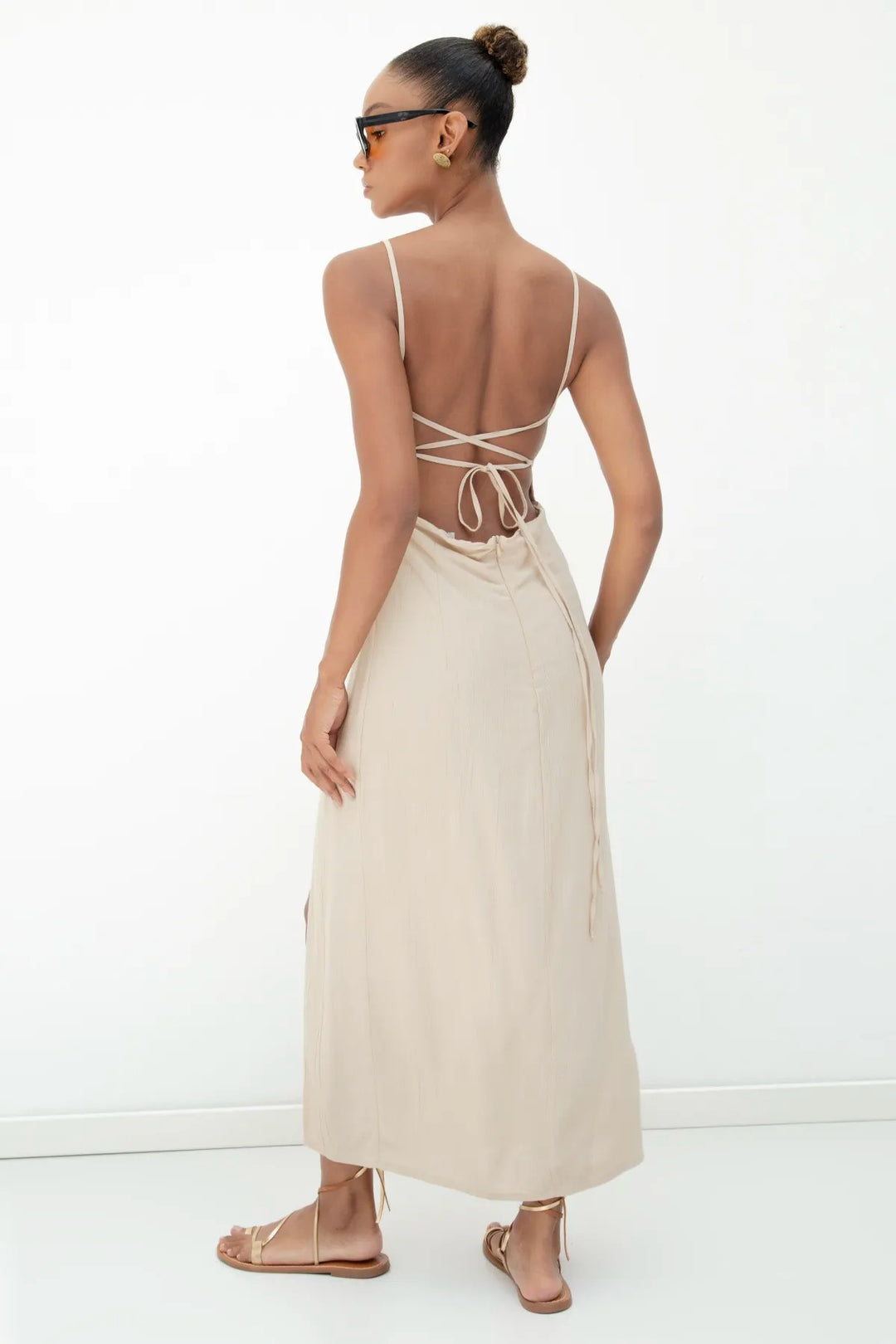 Cross Strapped Midi Dress - Beige