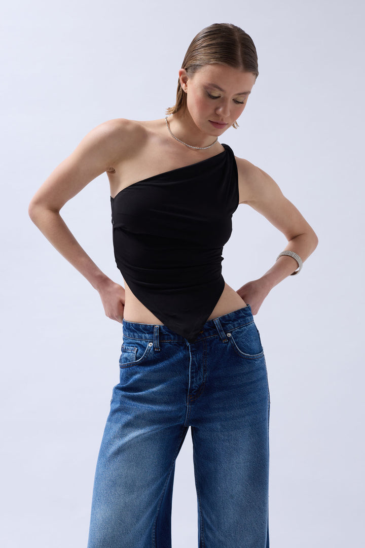 Asymmetric Detail Blouse - Black