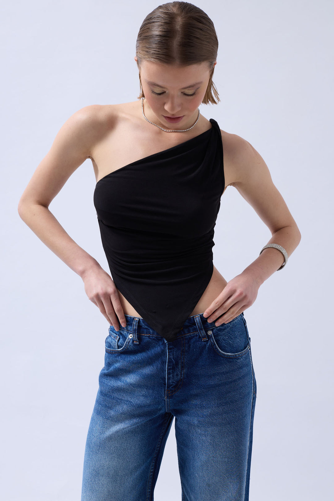 Asymmetric Detail Blouse - Black