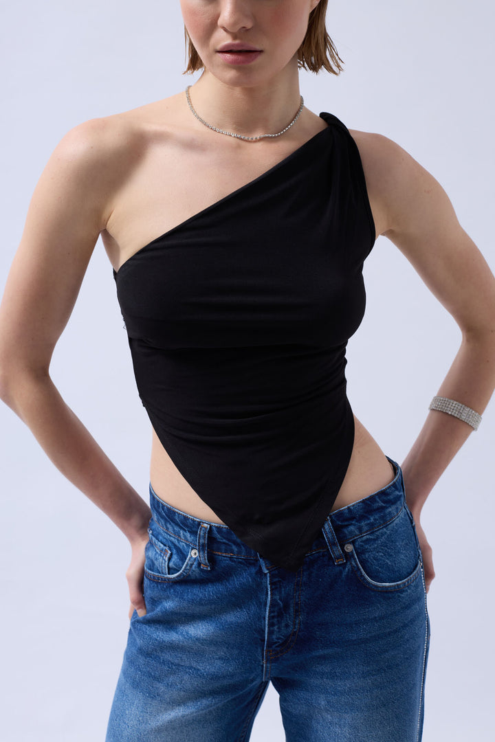 Asymmetric Detail Blouse - Black