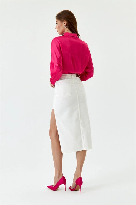 Asymmetric Ecru Jeans Skirt