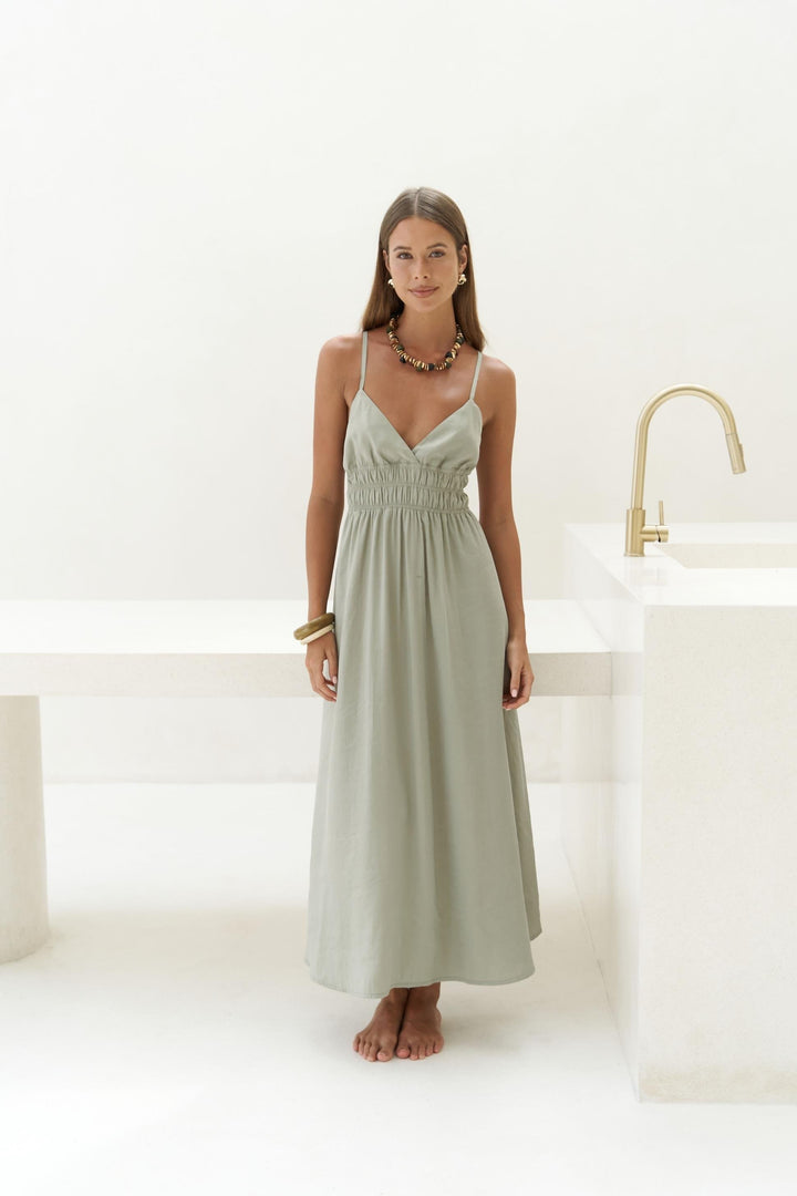 Athena Open Back Dress - Light Green