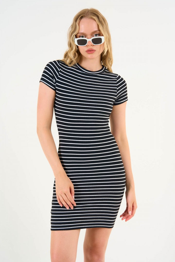 Black Striped Knitted Mini Dress