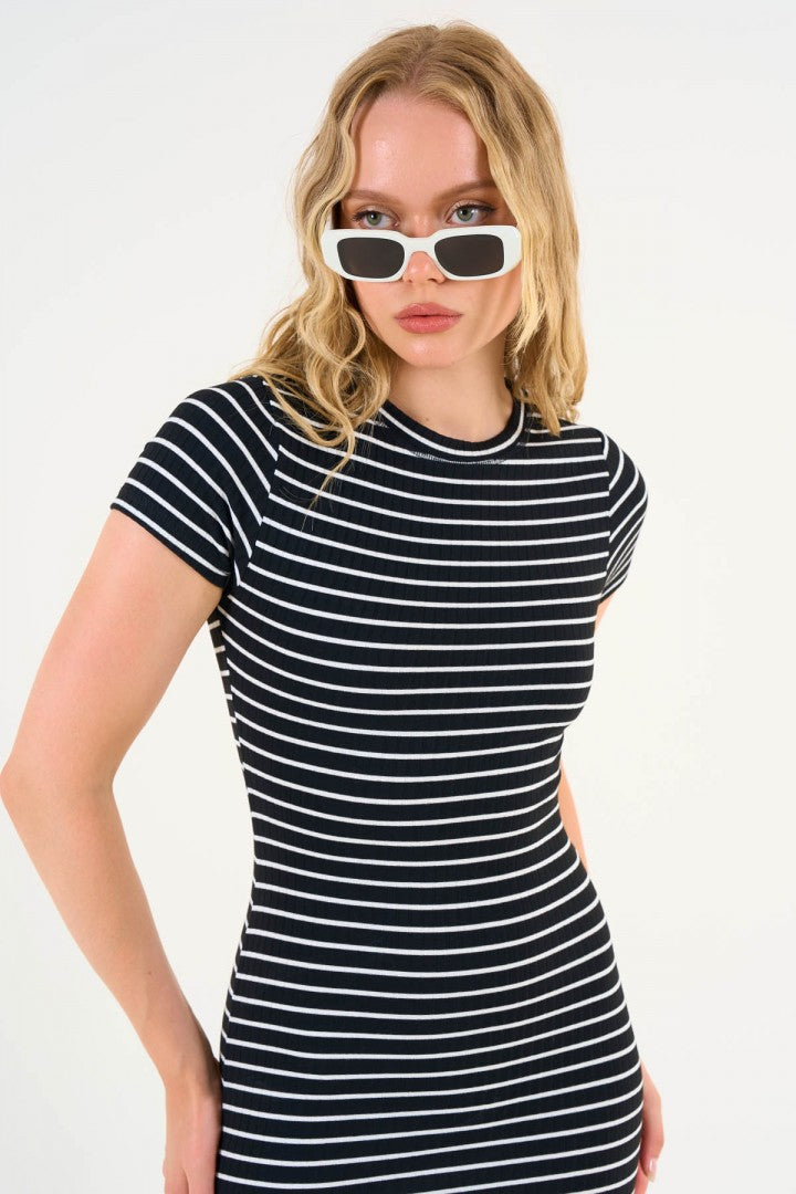 Black Striped Knitted Mini Dress