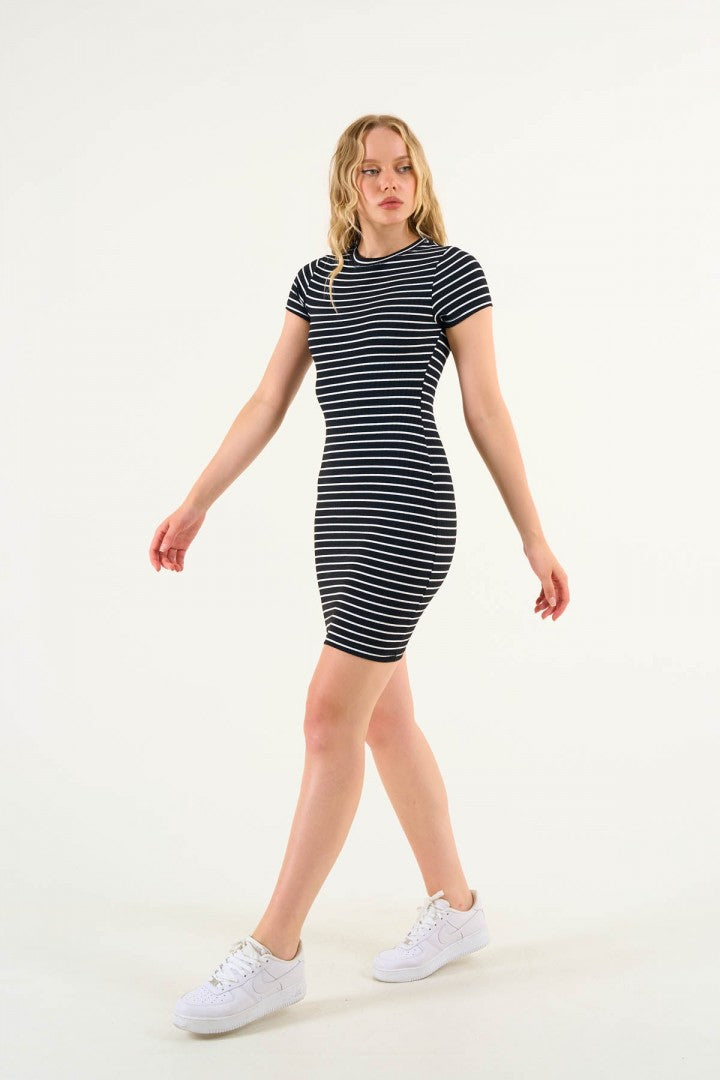 Black Striped Knitted Mini Dress