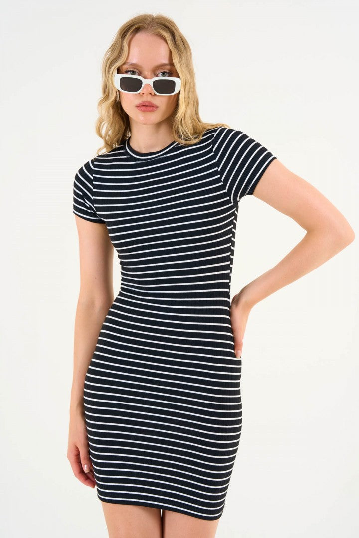 Black Striped Knitted Mini Dress