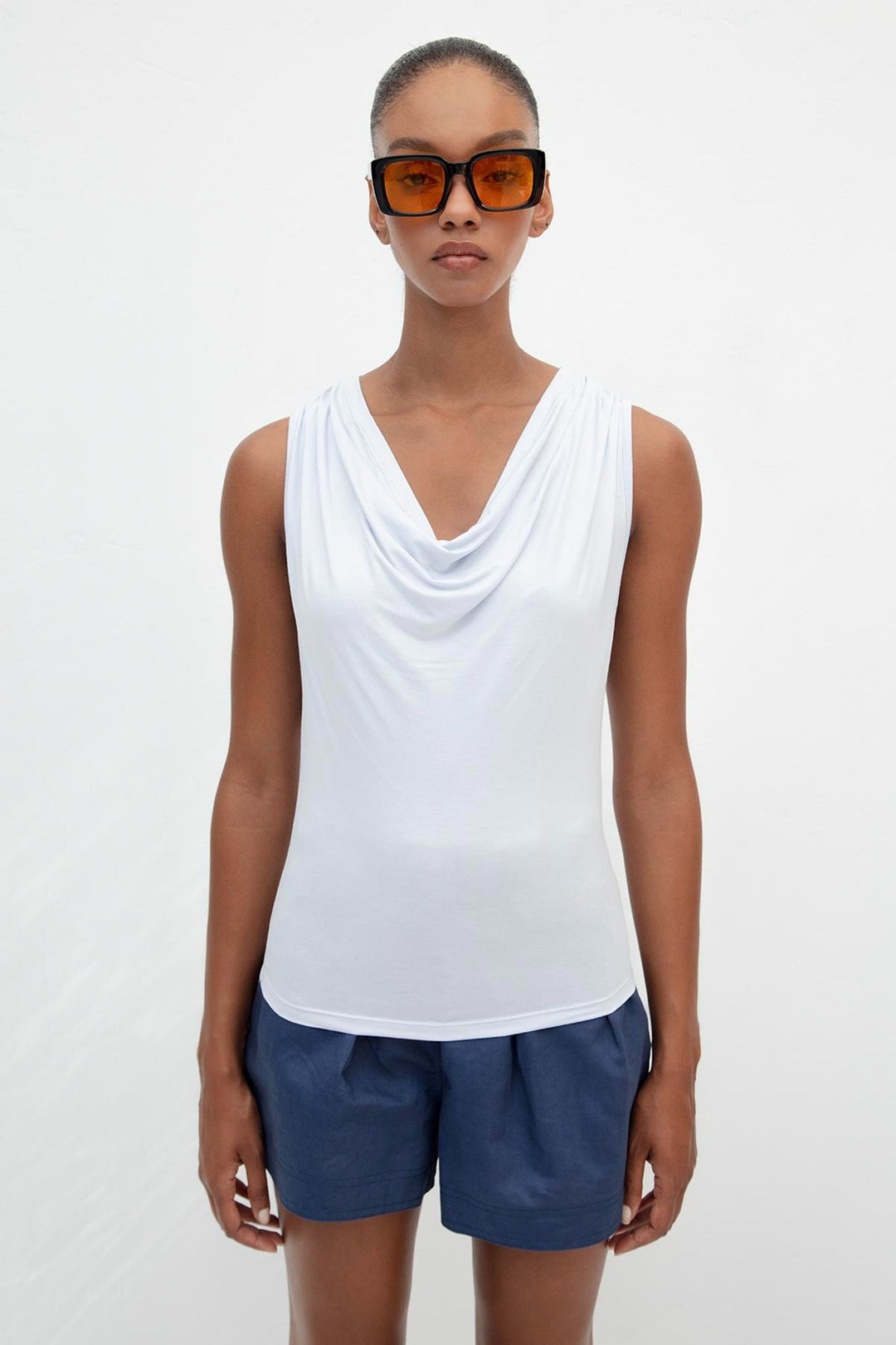 Carmen Ruffle Collar Top - Blue