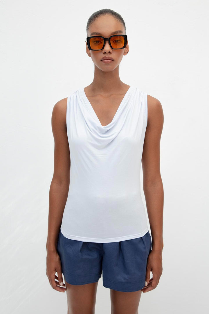 Carmen Ruffle Collar Top - Blue