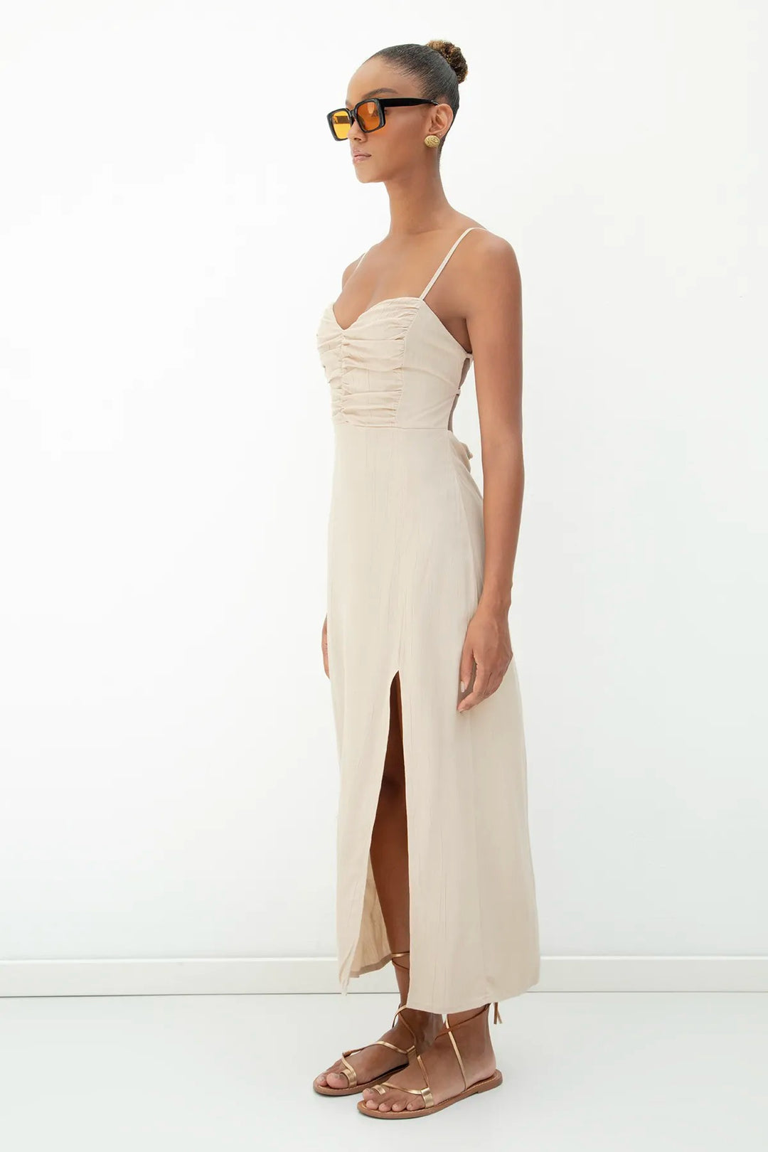 Cross Strapped Midi Dress - Beige