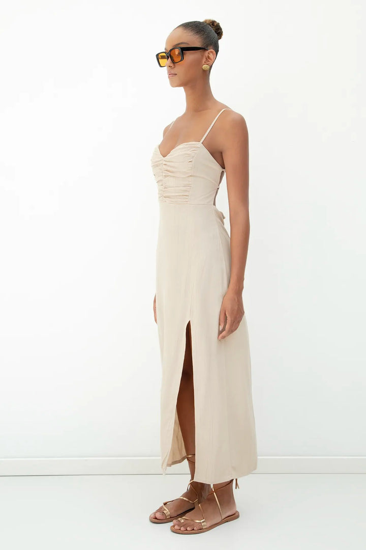 Cross Strapped Midi Dress - Beige