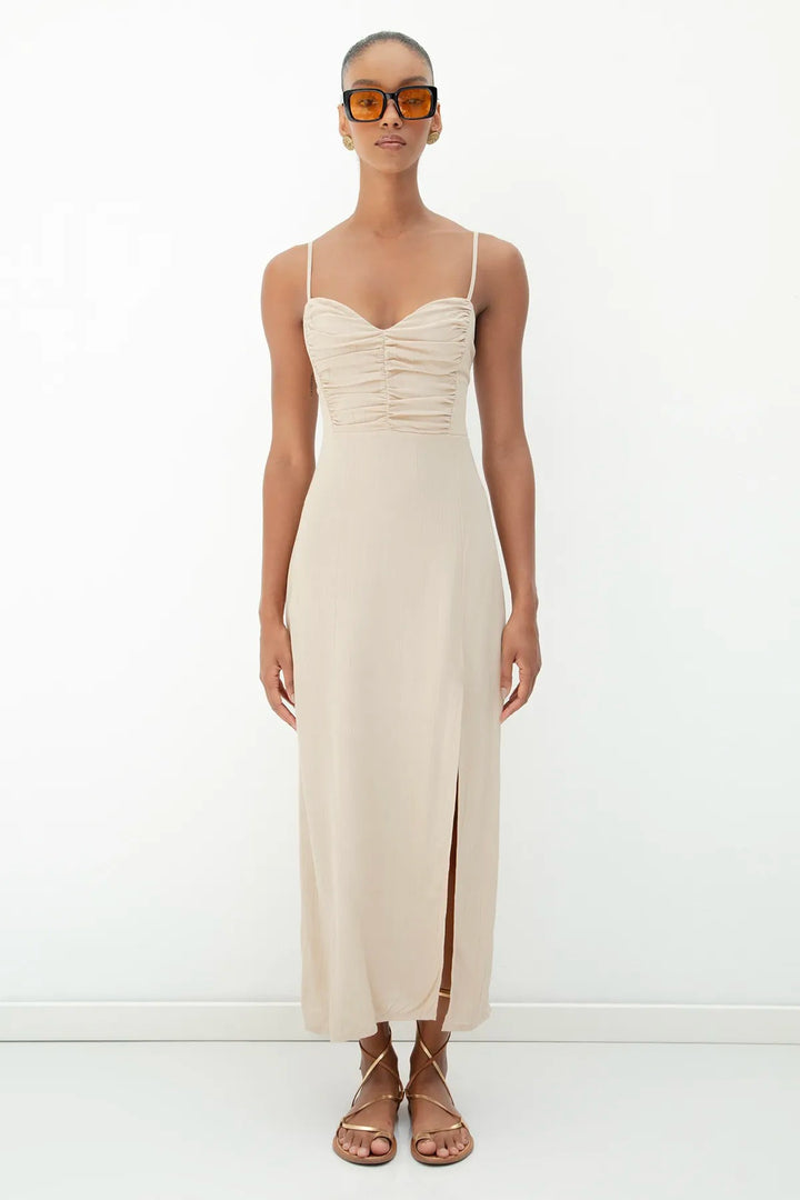 Cross Strapped Midi Dress - Beige